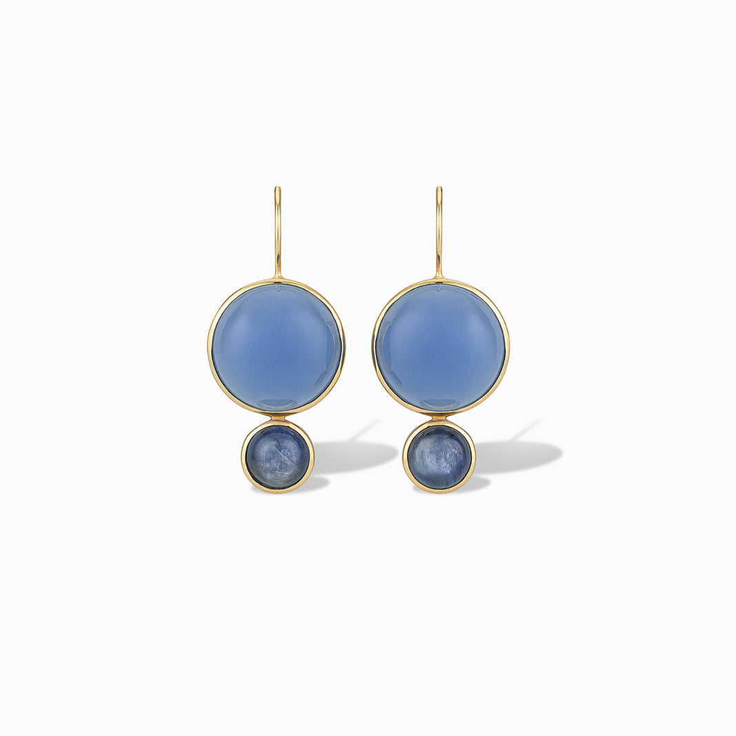 Color Block Drop Earrings in Blue Chalcedony and Kyanite