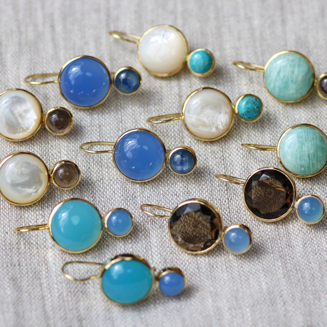 Color Block Drop Earrings in Amazonite and Smoky Topaz