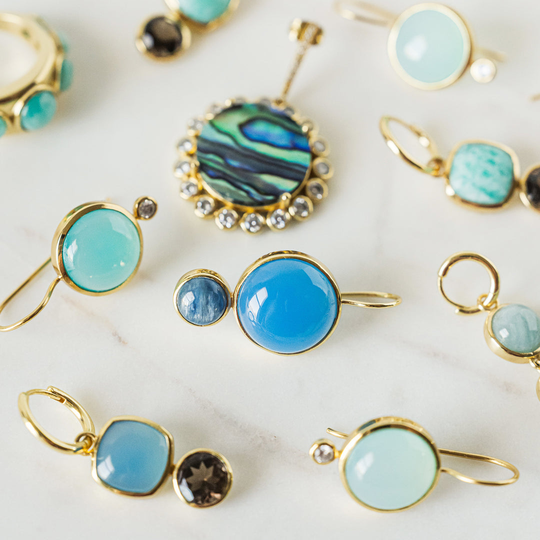 Color Block Drop Earrings in Blue Chalcedony and Kyanite
