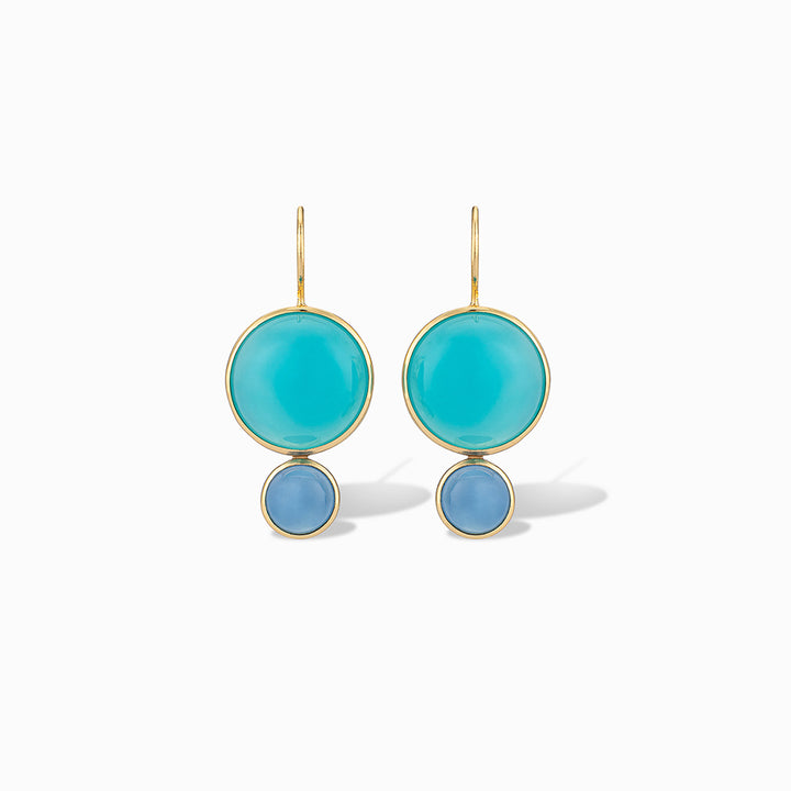 Color Block Drop Earrings in Paraiba Chalcedony and Blue Chalcedony
