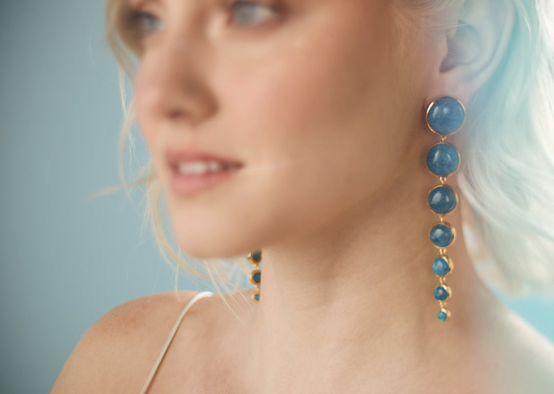 Dropping Circles Earrings in Neon Blue Apatite
