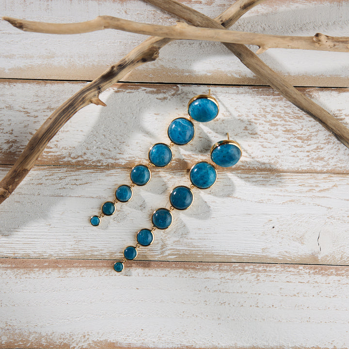 Dropping Circles Earrings in Neon Blue Apatite
