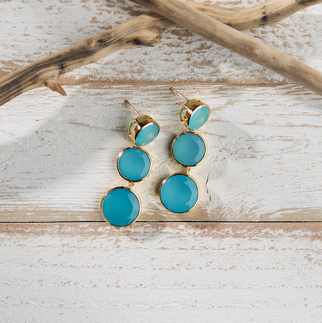 Faceted Round We Go Drop Earrings in Paraiba Chalcedony