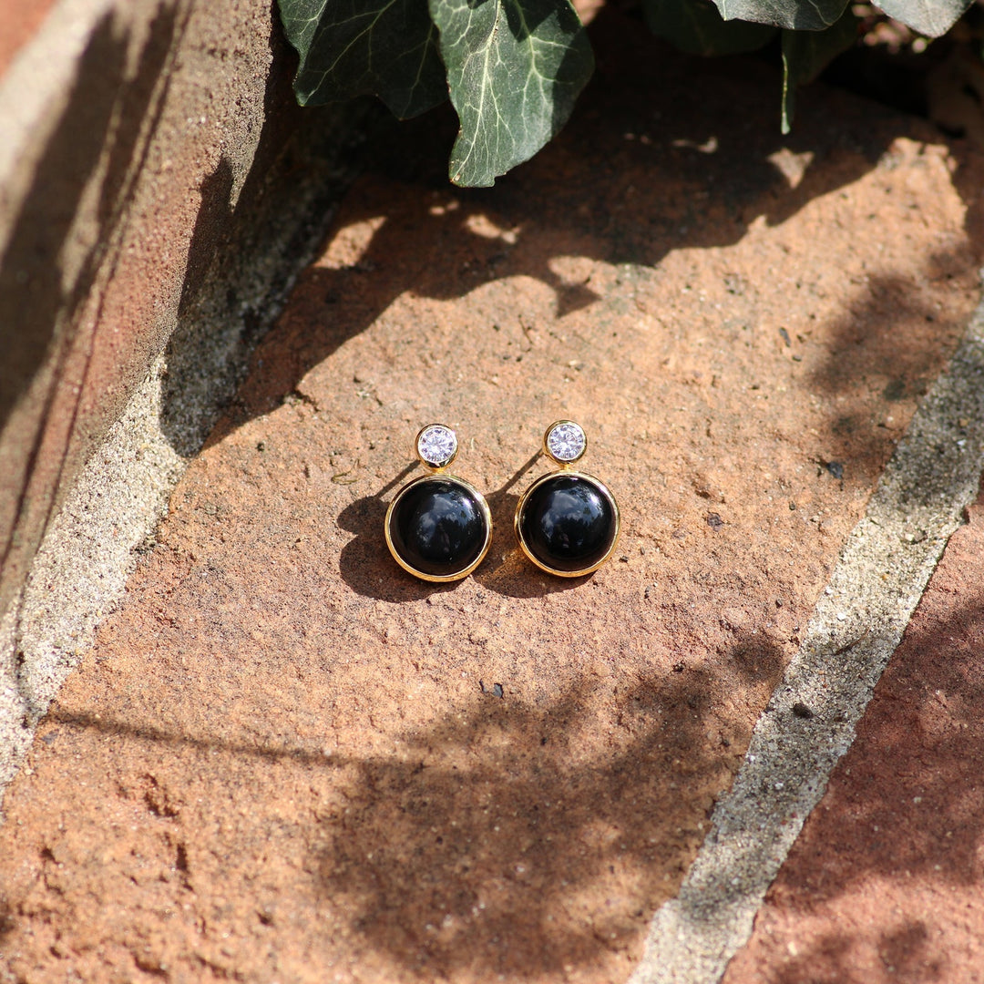 Floating Gem Stud Earrings in Black Onyx