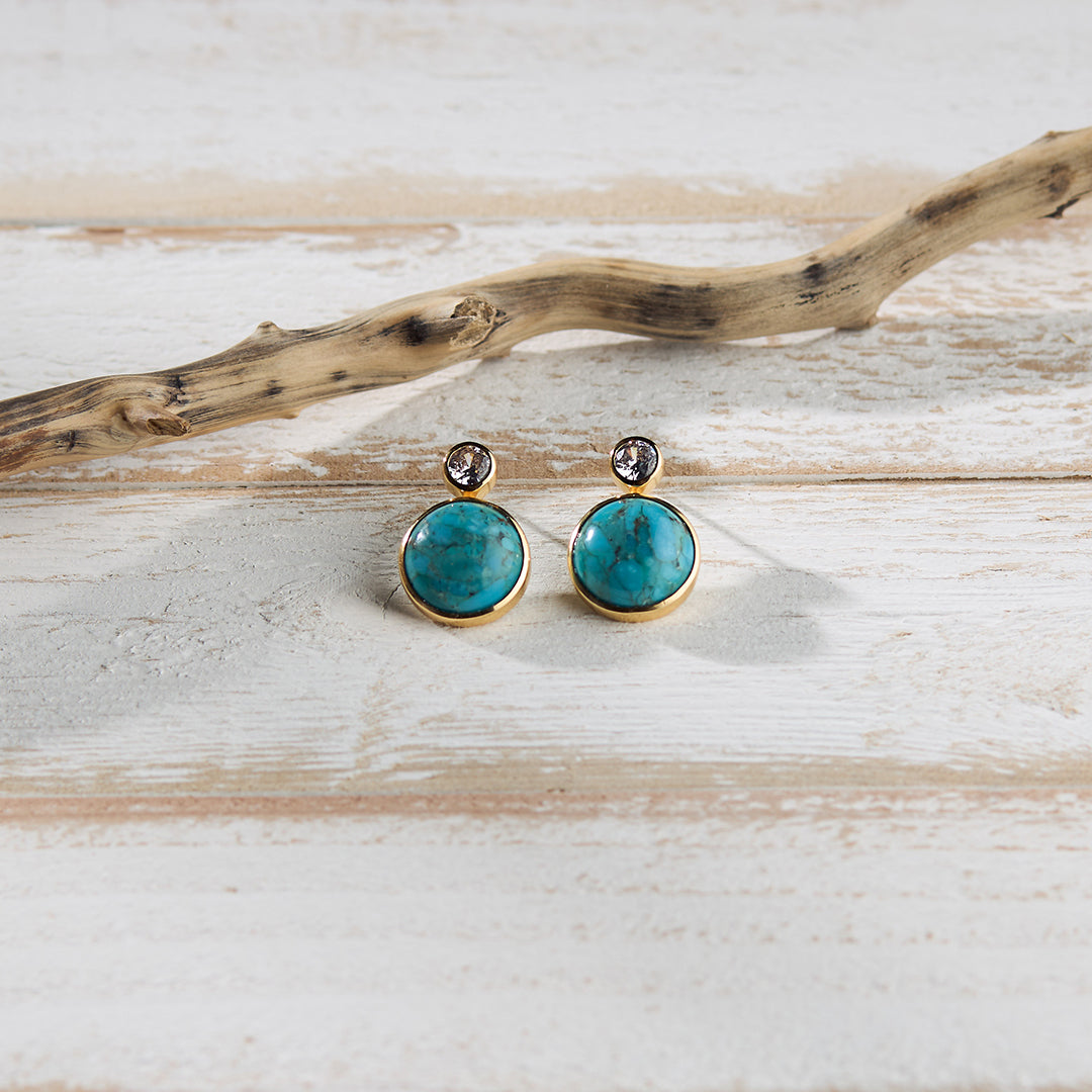 Floating Gem Stud Earrings in Blue Mohave Turquoise