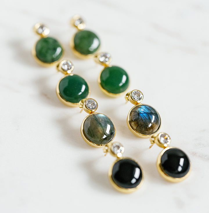 Floating Gem Stud Earrings in Nephrite Jade