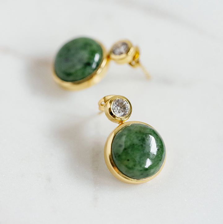 Floating Gem Stud Earrings in Nephrite Jade
