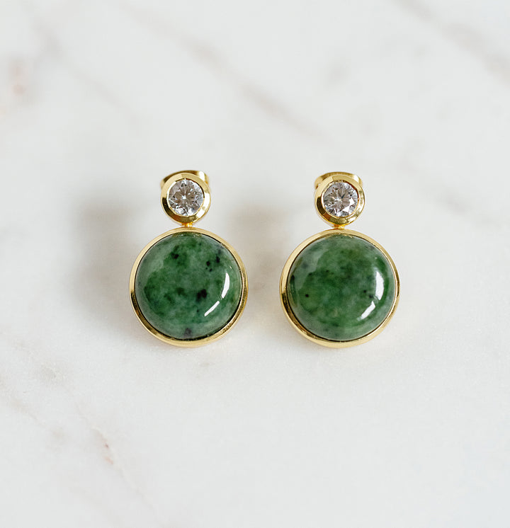 Floating Gem Stud Earrings in Nephrite Jade