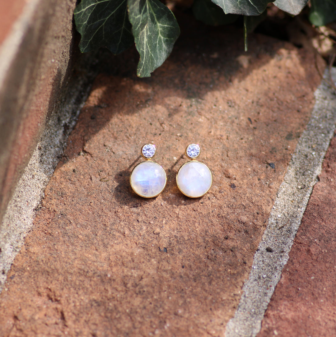 Floating Gem Stud Earrings in Moonstone