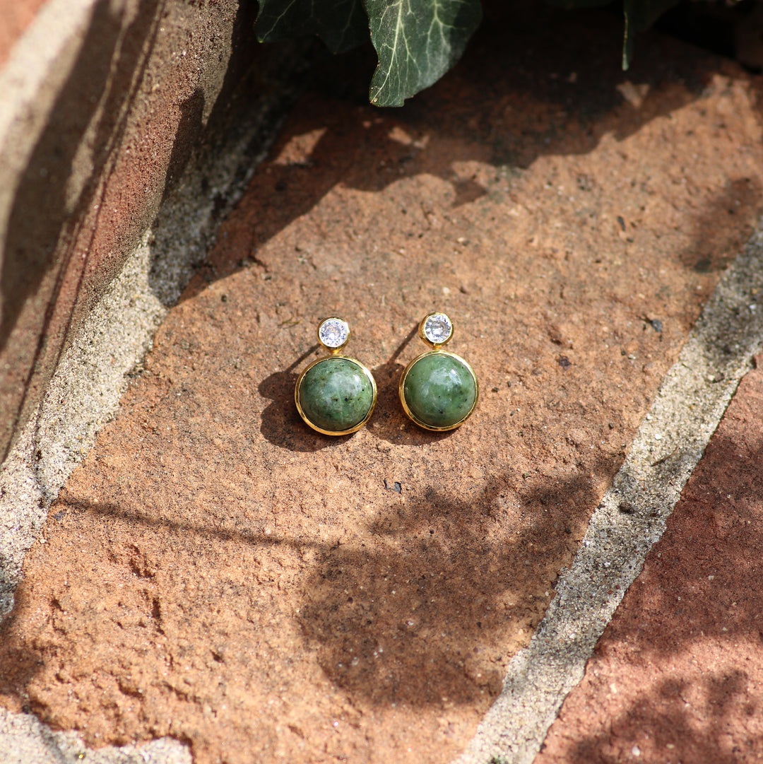 Floating Gem Stud Earrings in Nephrite Jade