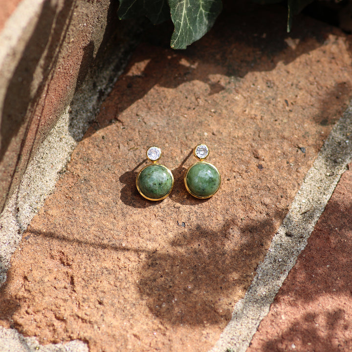 Floating Gem Stud Earrings in Nephrite Jade