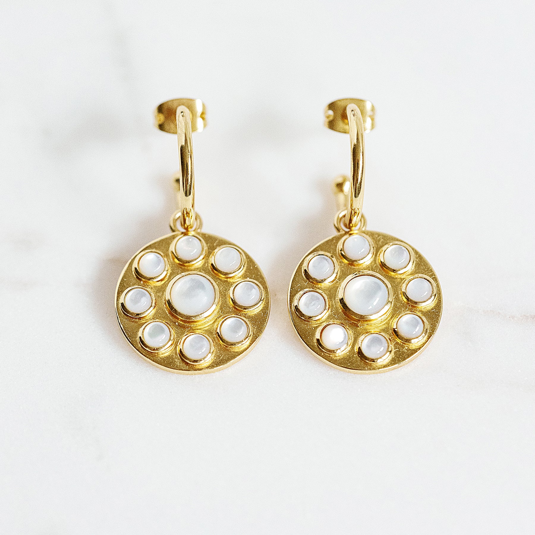 Happy Huggie Hoop Earrings in Mother of Pearl – Laura Foote