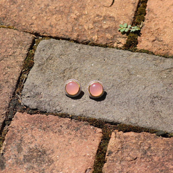 Jules Stud Earrings in Pink Chalcedony