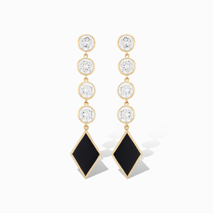 Kite Drop Earrings in Cubic Zirconia and Black Onyx