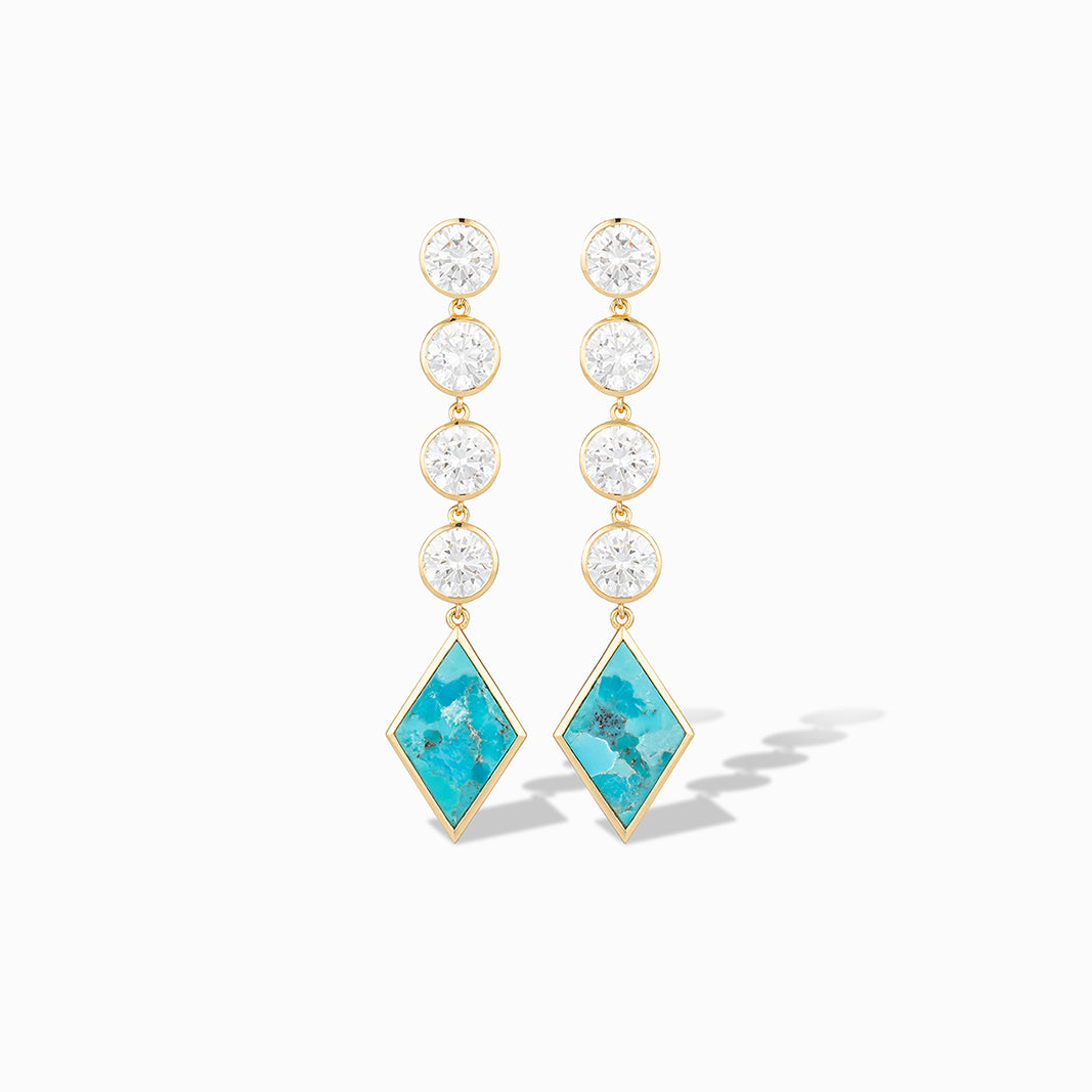 Kite Drop Earrings in Cubic Zirconia and Blue Mohave Turquoise