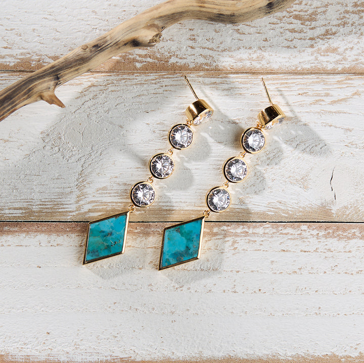 Kite Drop Earrings in Cubic Zirconia and Blue Mohave Turquoise