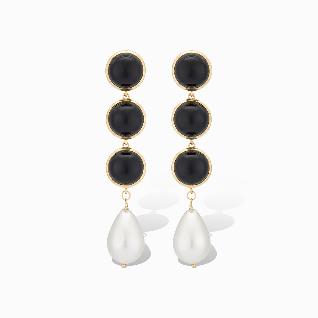 Madison Drop Earrings in Black Onyx and Pearl