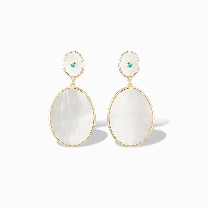 Olympic Statement Earrings in Mother of Pearl and Sleeping Beauty Turquoise