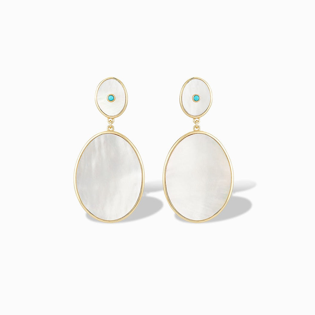 Olympic Statement Earrings in Mother of Pearl and Sleeping Beauty Turquoise