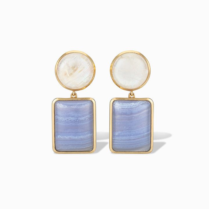 Ouai, No Ouai Drop Earrings in Rainbow Moonstone and Blue Lace Agate