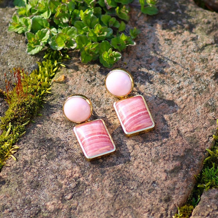 Ouai, No Ouai Drop Earrings in Pink Opal and Rhodochrosite Jelly