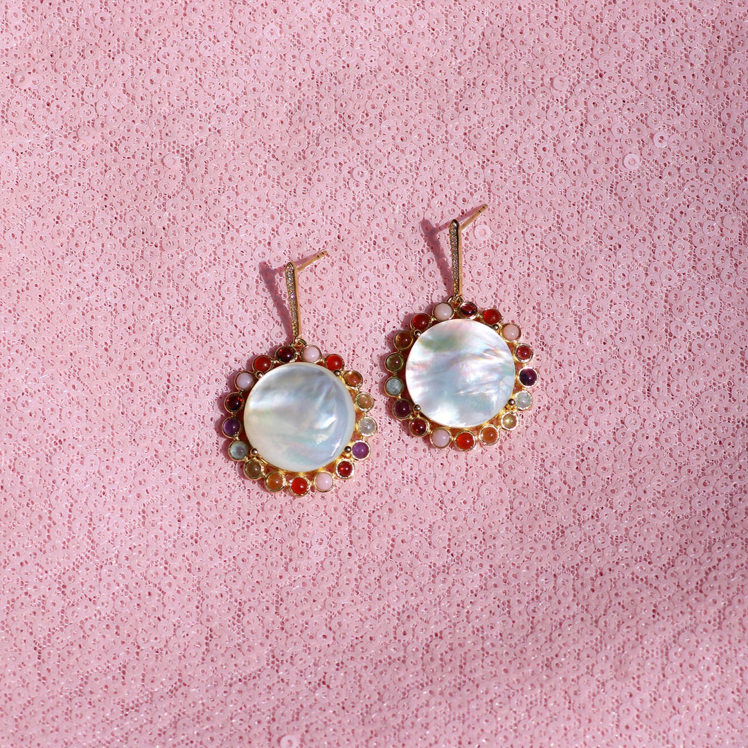 Pavé & Rainbow Mother of Pearl Drop Earrings