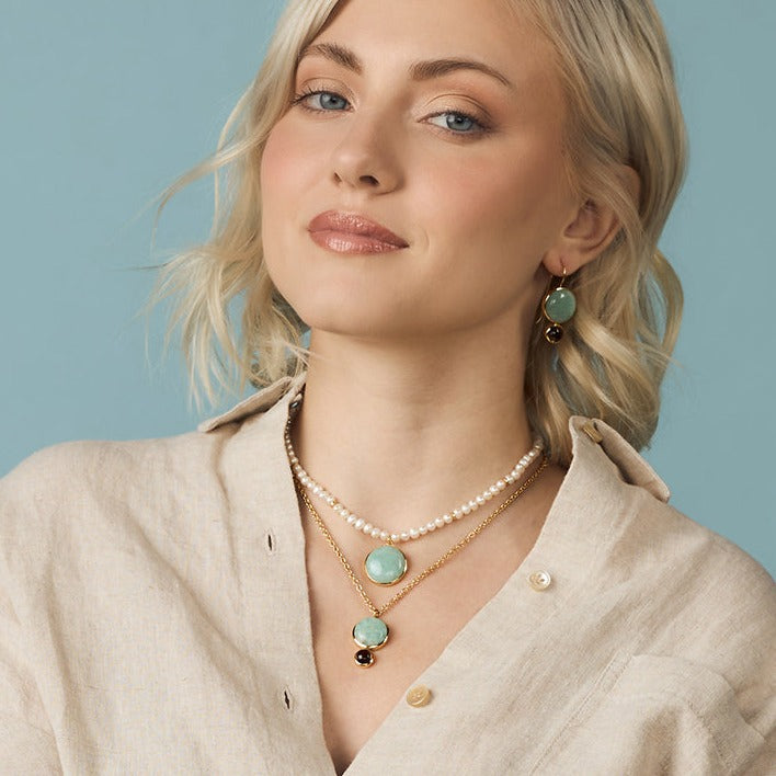 Pearl Charm Necklace in Amazonite