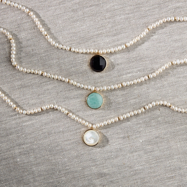 Pearl Charm Necklace in Faceted Smoky Quartz