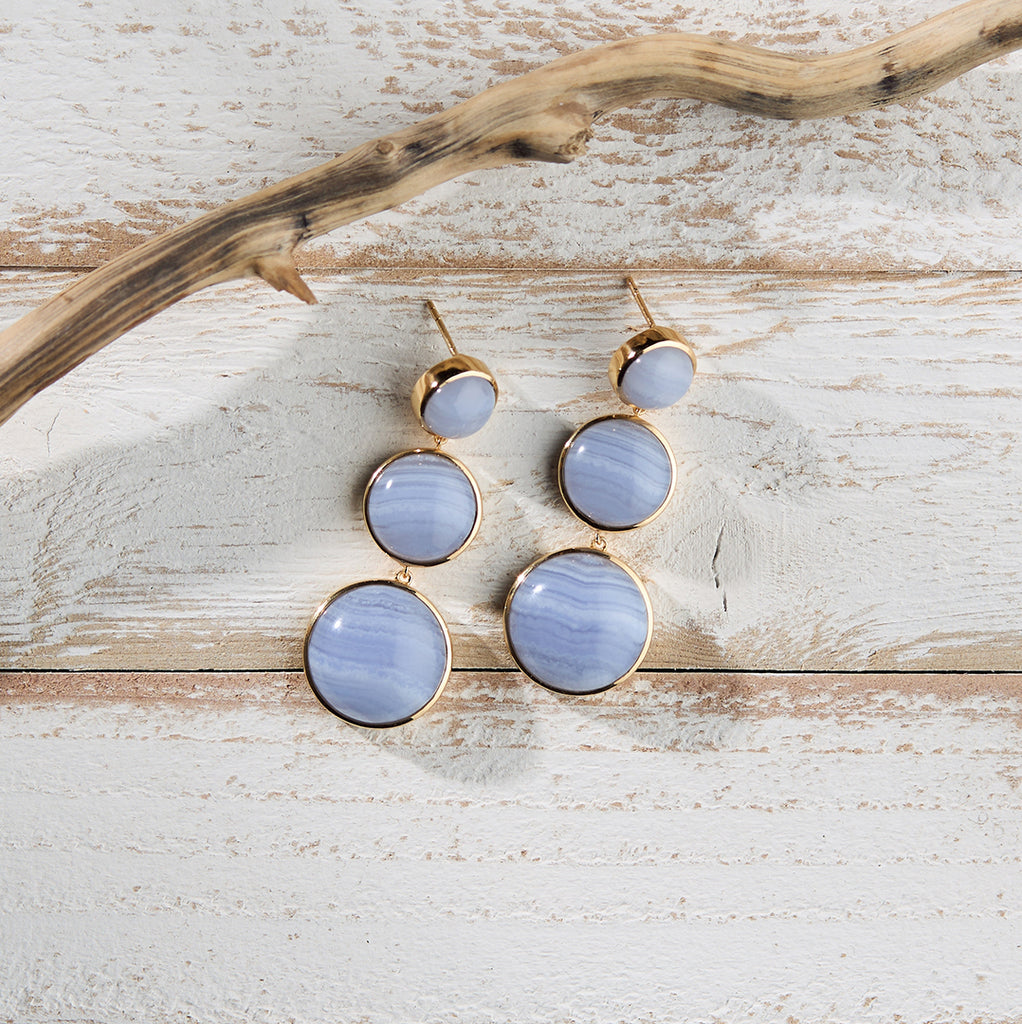 Round We Go Drop Earrings in Blue Lace Agate Laura Foote Designs