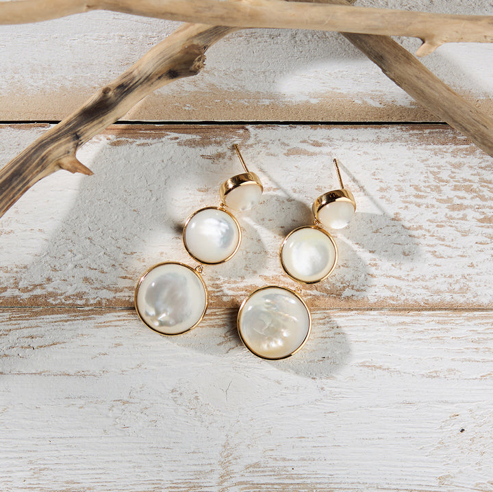 Round We Go Drop Earrings in Mother of Pearl