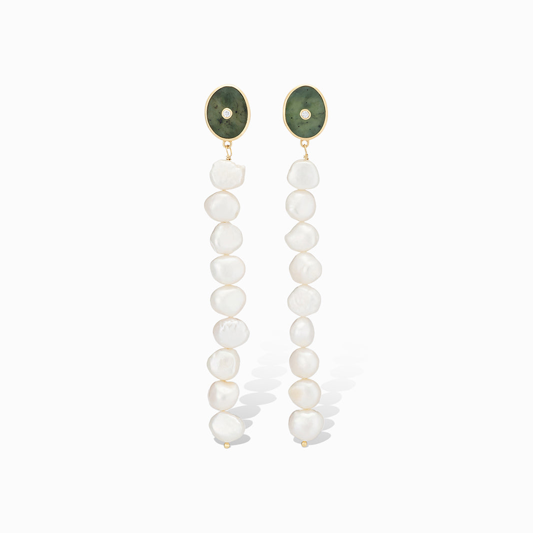 Windward Drop Earrings in Nephrite Jade and Cubic Zirconia